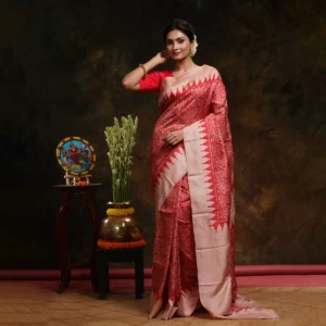 Red And Dusky Pink Traditional Bandhani Print Silk Saree