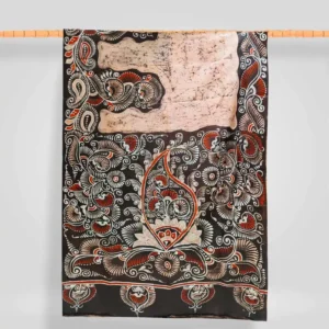 Milky Red and Brown Hand-Painted Batik Bishnupuri Silk Saree with Alpana Design