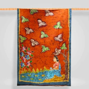 Burnt Orange Hand-Painted With Crack BatikPattachitra Silk Saree