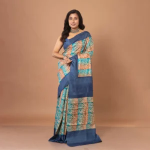 Gachi Tussar Silk Saree with Floral & kalka Print With Multicolour Body