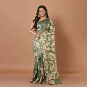 Olive & Orange Hand Wax Batik Silk Saree