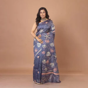 Purplish Blue Bishnupuri Silk Hand Batik Saree with Seashell Motifs