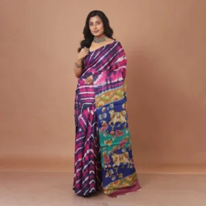 Majestic Magenta Tussar Silk Saree with Shibori Tie-Dye and Hand-Painted Kamdhenu Pichwai Pallu