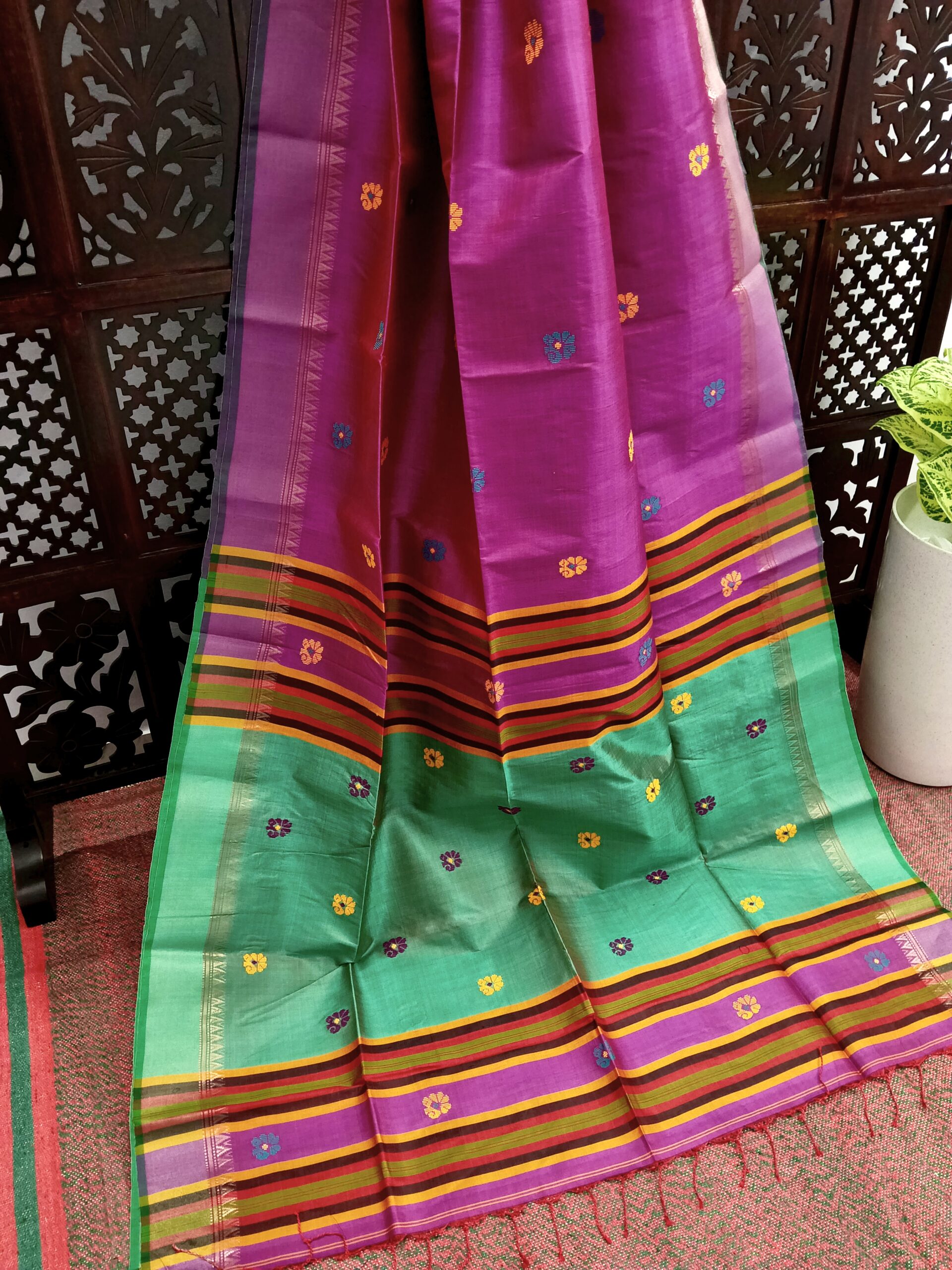 Rani Pink Bishnupuri Katan Silk Kalakshetra Saree - Image 4