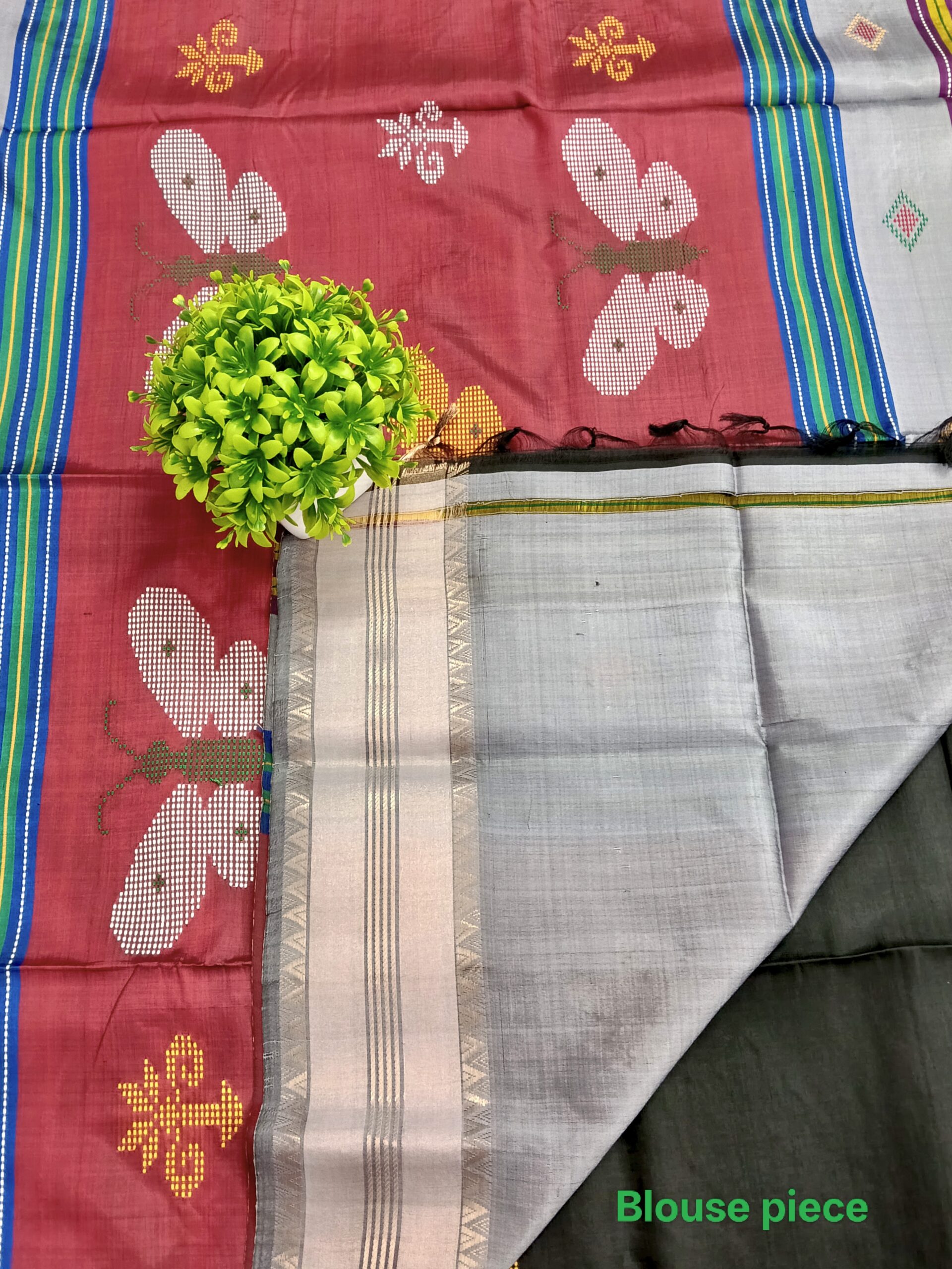 Black & Maroon Bishnupuri Katan Silk Kalakshetra Saree - Image 2