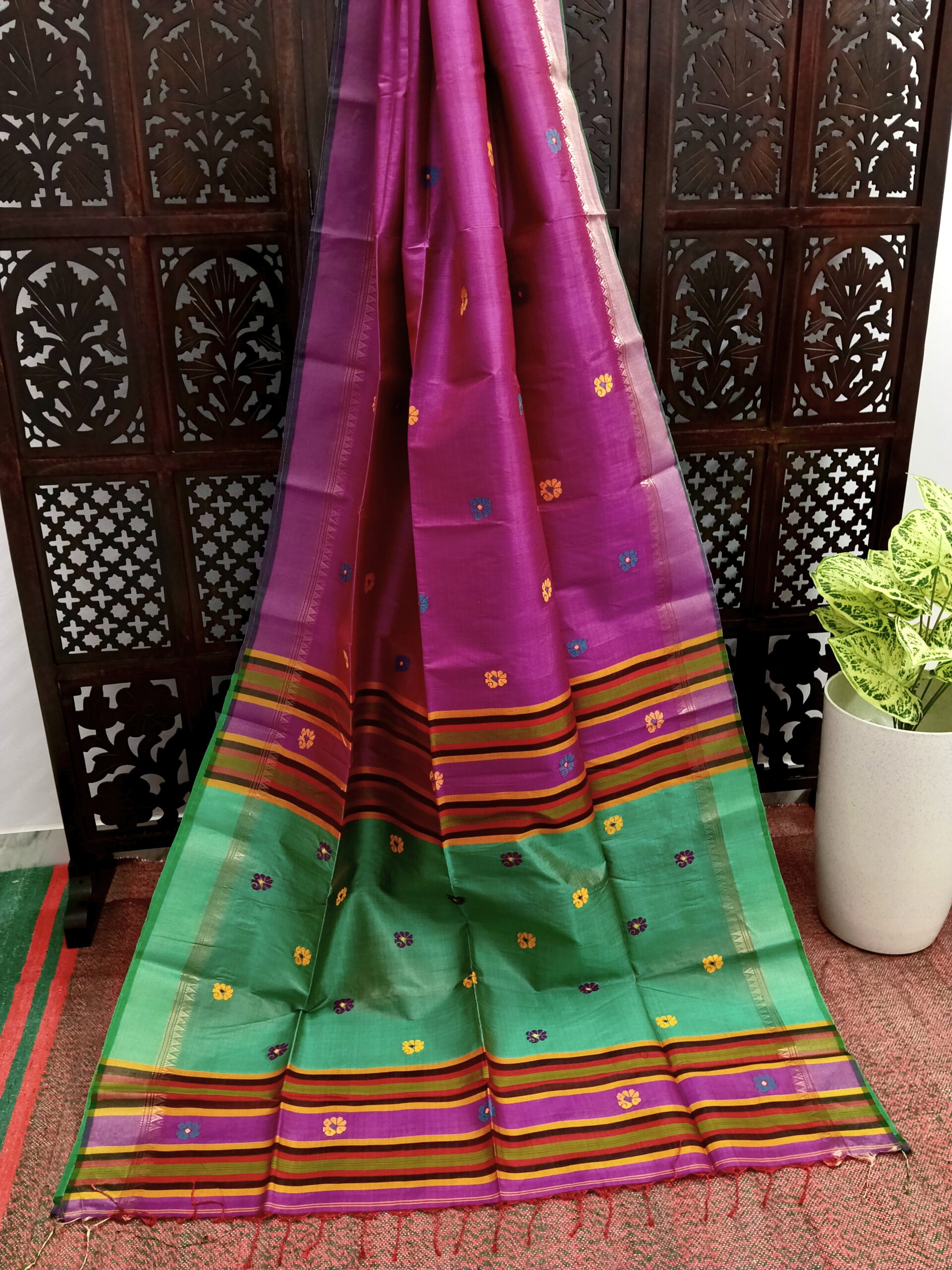 Rani Pink Bishnupuri Katan Silk Kalakshetra Saree - Image 2