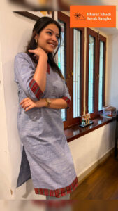 Khadi Cotton Kurtis with Ajrak print - Powder Blue