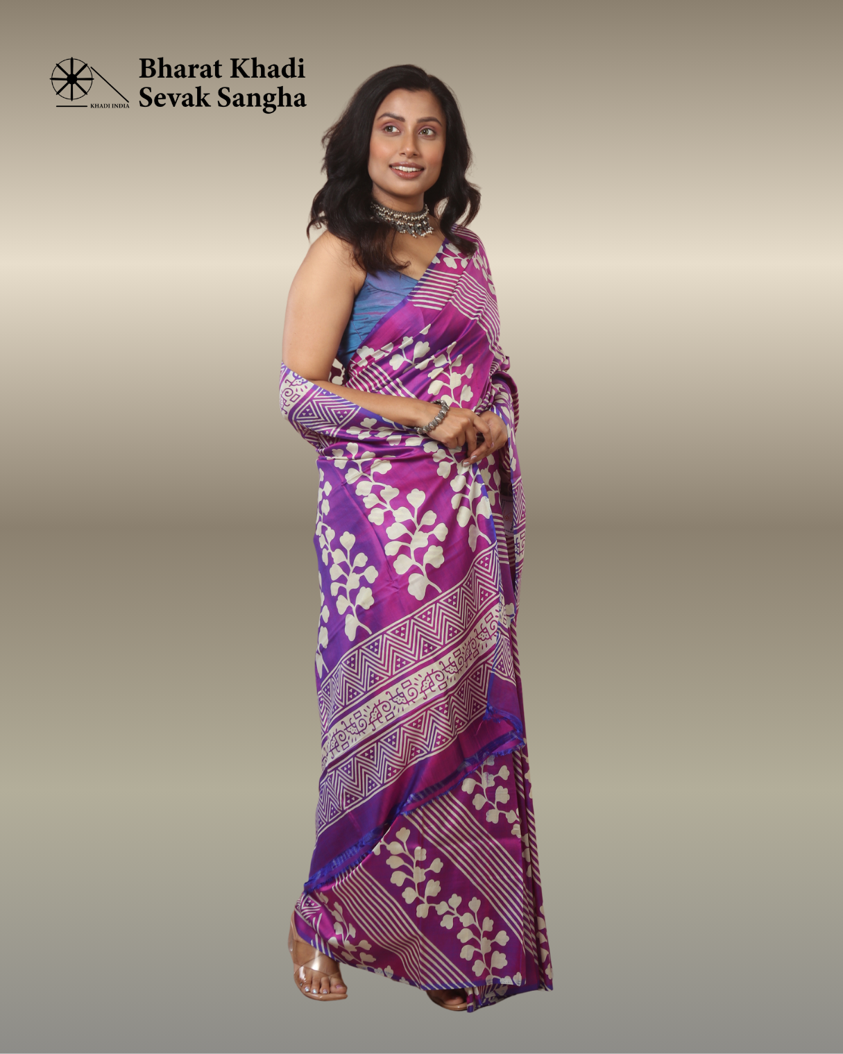 Purple & Pink Dual tone Katan Silk Saree - Image 2