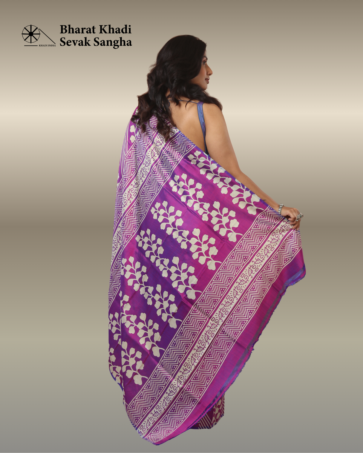 Purple & Pink Dual tone Katan Silk Saree - Image 3