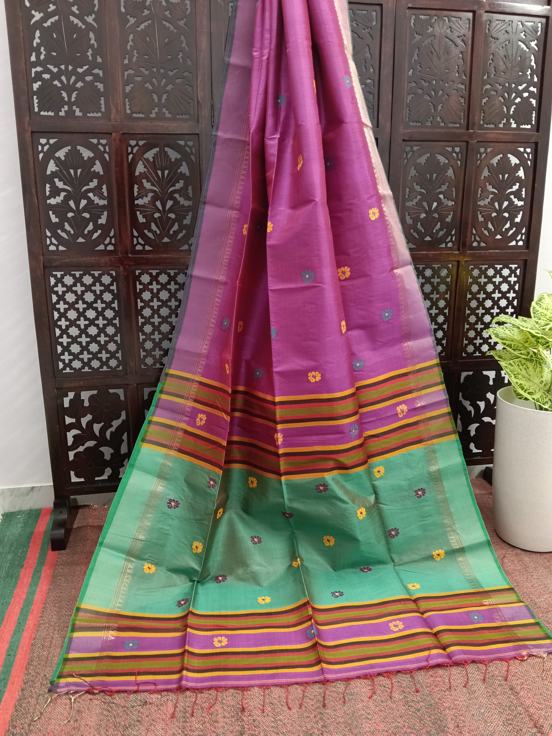 Rani Pink Bishnupuri Katan Silk Kalakshetra Saree