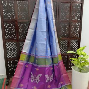 Powder Blue Bishnupuri Katan Silk Kalakhetra Saree